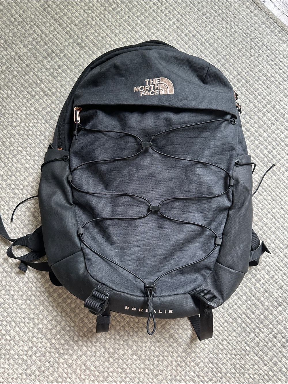 The North Face Black Borealis-Style Backpack with Front Bungee
